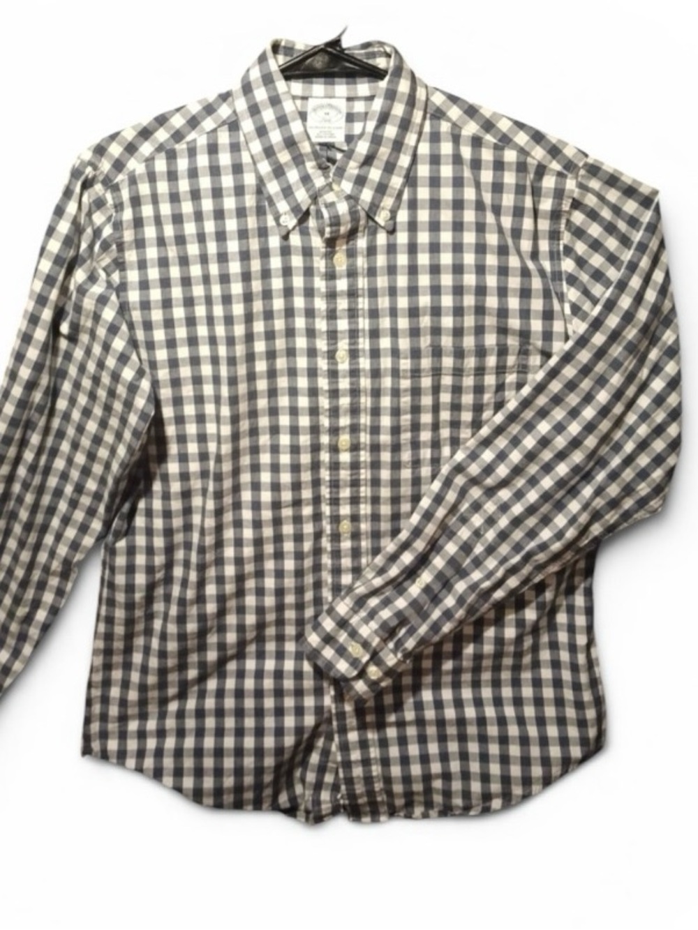 Mens Brooks Brothers Medium Slim Fit Blue White 346 Checkered Button Dress Shirt